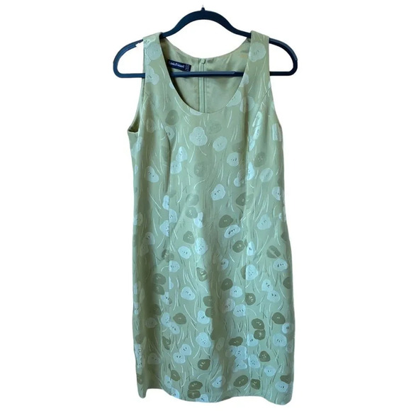 LOUIS FERAUD Green Silk Blend Dress Size US 10 Abstract Pattern Apples - Picture 1 of 6